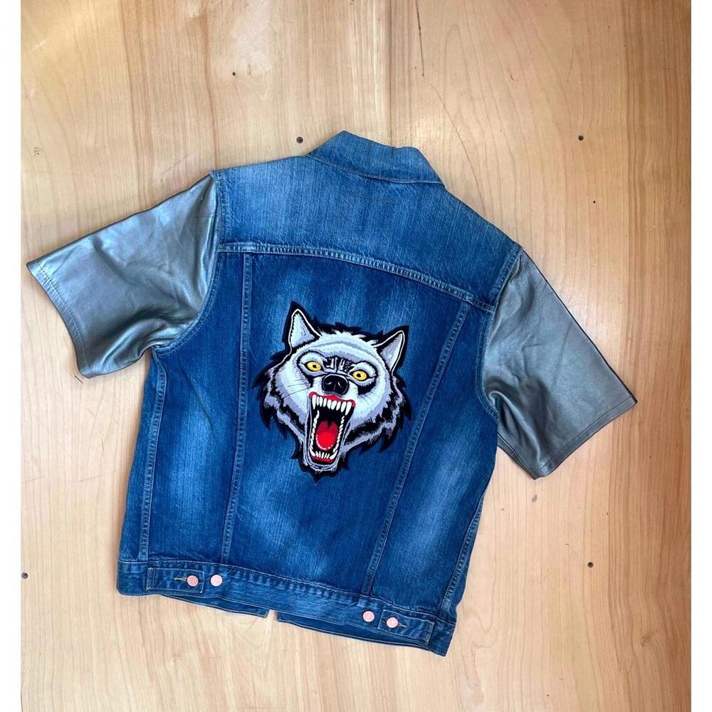 Levi's Reconstructed Wolf Patch Leather Sleeve Denim Mens M
